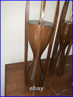 (2) Rare Mid Century Modern Pair Modeline Sculptural Walnut Teak Lamps
