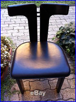 2 x Rare original wood leather PIERRE CARDIN design chair 80s mid century modern