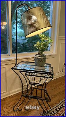 (3) Vintage Mid Century Modern Wrought Iron Glass Lamp Nesting Tables RARE
