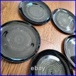 6 RARE MID Century MODERN ATOMIC VERNON WARE BLACK IMPERIAL DINNER PLATES Metlox
