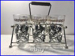 6- Rare Mid Century Modern Federal Glass Tumblers with Carrier
