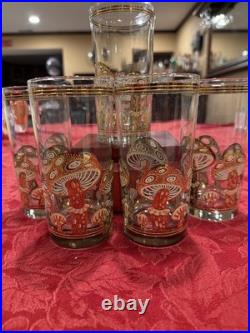 Amazing Culver 22k Gold Mushroom Highball Glasses Set/5 MCM Vintage Signed Rare