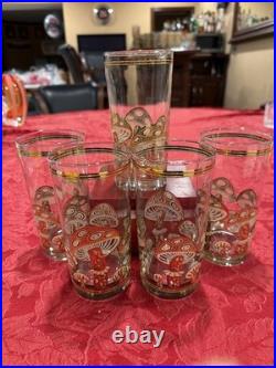 Amazing Culver 22k Gold Mushroom Highball Glasses Set/5 MCM Vintage Signed Rare Amazing Culver 22k Gold Mushroom Highball Glasses Set/5 MCM Vintage Signed Rare