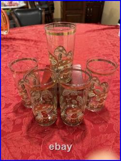 Amazing Culver 22k Gold Mushroom Highball Glasses Set/5 MCM Vintage Signed Rare