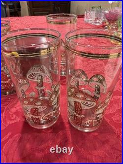 Amazing Culver 22k Gold Mushroom Highball Glasses Set/5 MCM Vintage Signed Rare