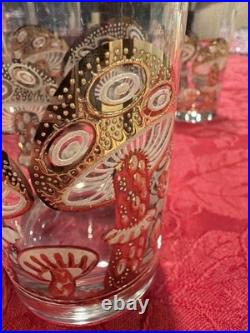 Amazing Culver 22k Gold Mushroom Highball Glasses Set/5 MCM Vintage Signed Rare