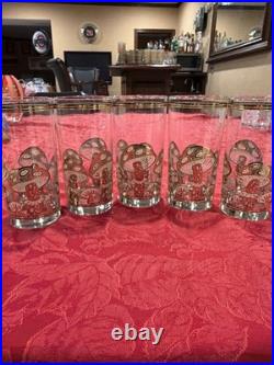 Amazing Culver 22k Gold Mushroom Highball Glasses Set/5 MCM Vintage Signed Rare