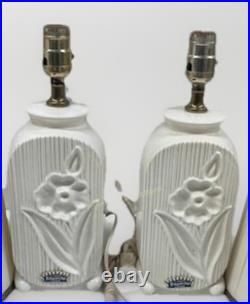 Antique MCM VTG Kingsbridge Daffodil Sculpted White TableLamps Cottage Core Rare
