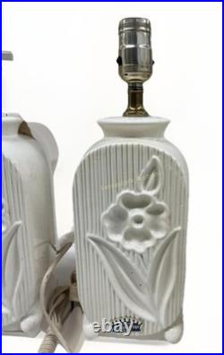 Antique MCM VTG Kingsbridge Daffodil Sculpted White TableLamps Cottage Core Rare