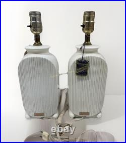 Antique MCM VTG Kingsbridge Daffodil Sculpted White TableLamps Cottage Core Rare