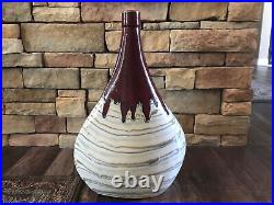 Art Pottery Vase Drip Glaze Two Edges Stripes Large Mid Century Modern Rare
