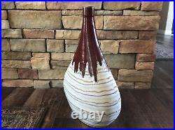 Art Pottery Vase Drip Glaze Two Edges Stripes Large Mid Century Modern Rare