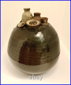 BEAUTIFUL BROWN RARE 60s-70S SIGNED MID CENTURY MODERN 5 SPOUT WEED POT