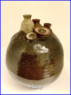 BEAUTIFUL BROWN RARE 60s-70S SIGNED MID CENTURY MODERN 5 SPOUT WEED POT