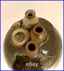 BEAUTIFUL BROWN RARE 60s-70S SIGNED MID CENTURY MODERN 5 SPOUT WEED POT