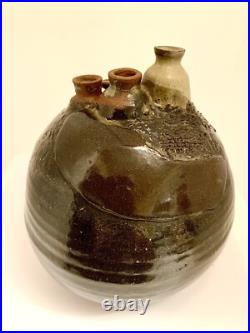 BEAUTIFUL BROWN RARE 60s-70S SIGNED MID CENTURY MODERN 5 SPOUT WEED POT