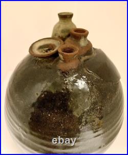 BEAUTIFUL BROWN RARE 60s-70S SIGNED MID CENTURY MODERN 5 SPOUT WEED POT