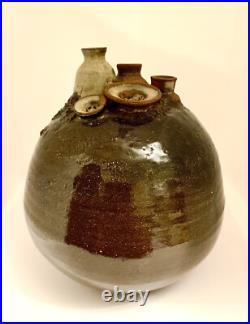 BEAUTIFUL BROWN RARE 60s-70S SIGNED MID CENTURY MODERN 5 SPOUT WEED POT