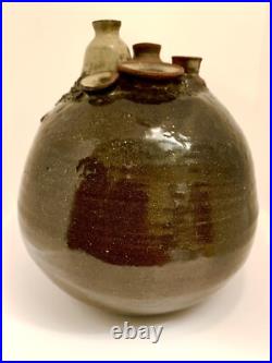 BEAUTIFUL BROWN RARE 60s-70S SIGNED MID CENTURY MODERN 5 SPOUT WEED POT