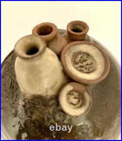 BEAUTIFUL BROWN RARE 60s-70S SIGNED MID CENTURY MODERN 5 SPOUT WEED POT