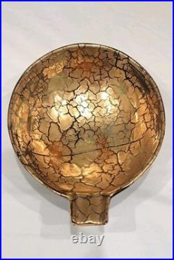 BITOSSI Asymmetric Gold Crackle Glaze Ceramic Bowl Italy Mid CENTURY MODERN RARE