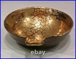 BITOSSI Asymmetric Gold Crackle Glaze Ceramic Bowl Italy Mid CENTURY MODERN RARE