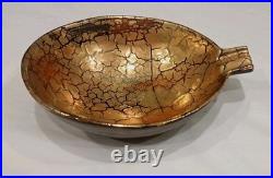 BITOSSI Asymmetric Gold Crackle Glaze Ceramic Bowl Italy Mid CENTURY MODERN RARE