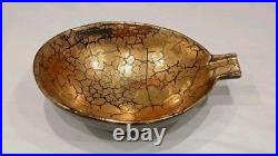 BITOSSI Asymmetric Gold Crackle Glaze Ceramic Bowl Italy Mid CENTURY MODERN RARE