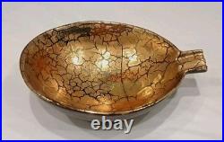BITOSSI Asymmetric Gold Crackle Glaze Ceramic Bowl Italy Mid CENTURY MODERN RARE