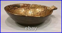 BITOSSI Asymmetric Gold Crackle Glaze Ceramic Bowl Italy Mid CENTURY MODERN RARE