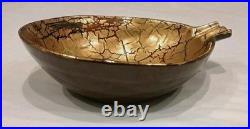 BITOSSI Asymmetric Gold Crackle Glaze Ceramic Bowl Italy Mid CENTURY MODERN RARE