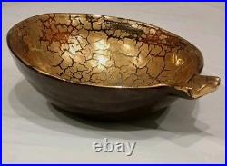 BITOSSI Asymmetric Gold Crackle Glaze Ceramic Bowl Italy Mid CENTURY MODERN RARE