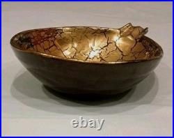BITOSSI Asymmetric Gold Crackle Glaze Ceramic Bowl Italy Mid CENTURY MODERN RARE
