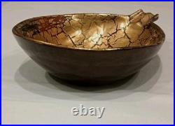 BITOSSI Asymmetric Gold Crackle Glaze Ceramic Bowl Italy Mid CENTURY MODERN RARE