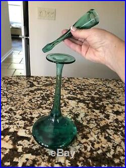 BLENKO Glass Wayne Husted Large Sea Green Decanter with Stopper Model #6027 RARE