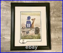 BOY WITH A DOG PICTURE With FRAME! RARE