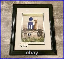 BOY WITH A DOG PICTURE With FRAME! RARE