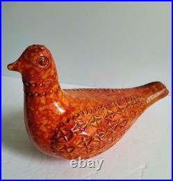 Bitossi Vtg MCM Aldo Londi Italian Pottery 1960s Orange Red Bird 8.5 RARE 60s