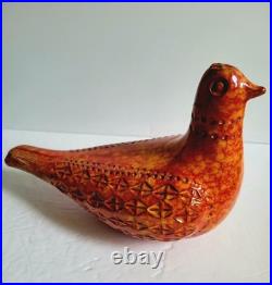 Bitossi Vtg MCM Aldo Londi Italian Pottery 1960s Orange Red Bird 8.5 RARE 60s