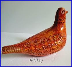 Bitossi Vtg MCM Aldo Londi Italian Pottery 1960s Orange Red Bird 8.5 RARE 60s