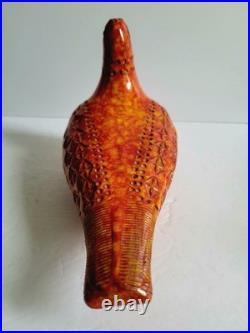 Bitossi Vtg MCM Aldo Londi Italian Pottery 1960s Orange Red Bird 8.5 RARE 60s