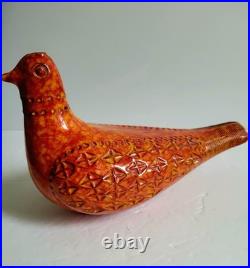 Bitossi Vtg MCM Aldo Londi Italian Pottery 1960s Orange Red Bird 8.5 RARE 60s