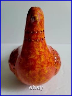 Bitossi Vtg MCM Aldo Londi Italian Pottery 1960s Orange Red Bird 8.5 RARE 60s