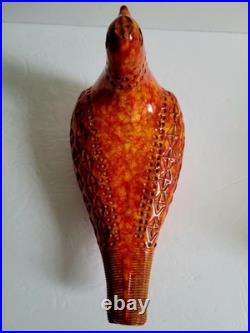 Bitossi Vtg MCM Aldo Londi Italian Pottery 1960s Orange Red Bird 8.5 RARE 60s
