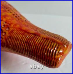 Bitossi Vtg MCM Aldo Londi Italian Pottery 1960s Orange Red Bird 8.5 RARE 60s
