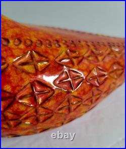 Bitossi Vtg MCM Aldo Londi Italian Pottery 1960s Orange Red Bird 8.5 RARE 60s