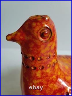 Bitossi Vtg MCM Aldo Londi Italian Pottery 1960s Orange Red Bird 8.5 RARE 60s