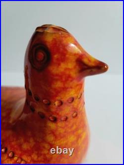 Bitossi Vtg MCM Aldo Londi Italian Pottery 1960s Orange Red Bird 8.5 RARE 60s