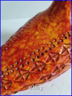 Bitossi Vtg MCM Aldo Londi Italian Pottery 1960s Orange Red Bird 8.5 RARE 60s