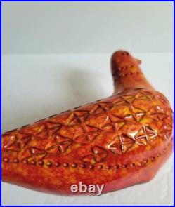 Bitossi Vtg MCM Aldo Londi Italian Pottery 1960s Orange Red Bird 8.5 RARE 60s